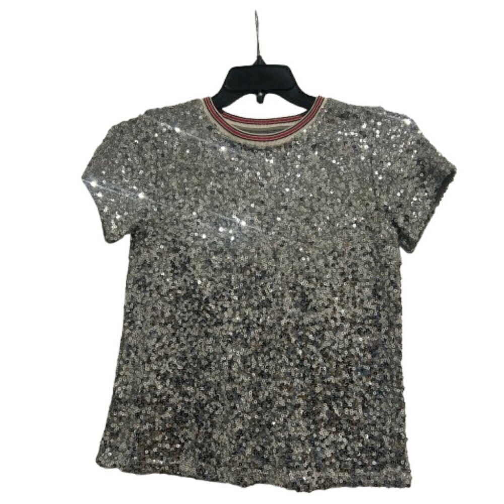 Nordstrom 1901 Silver Sequins Top Girls Size L 10/12